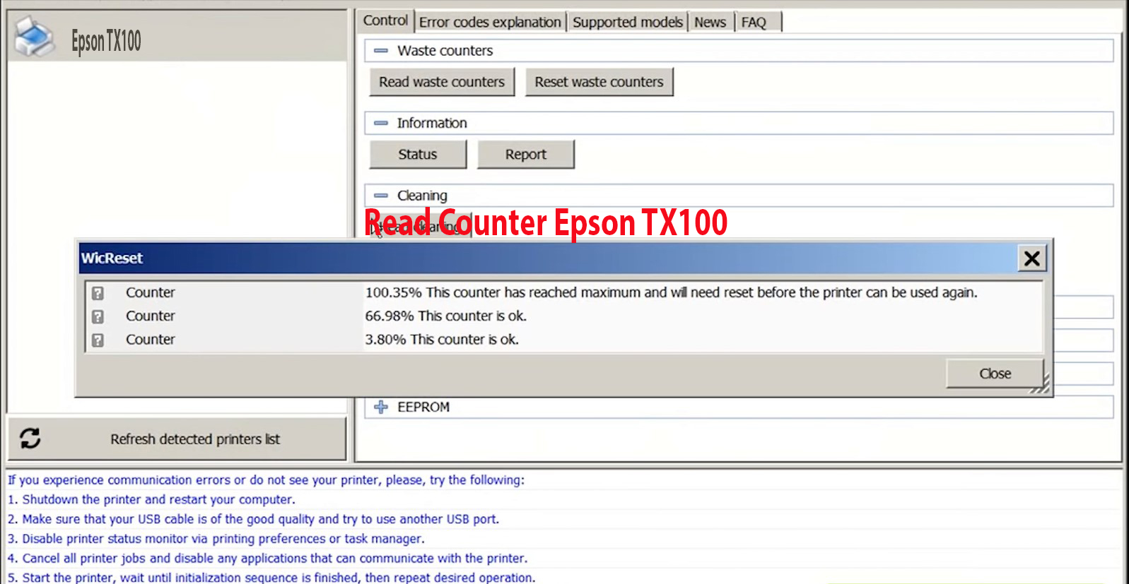 Reset Epson TX100 Step 2